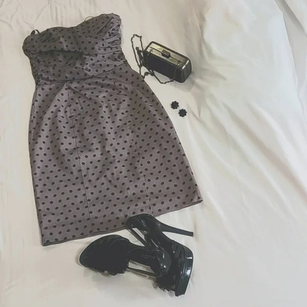Gray and Black Strapless Polka Dot Dress by H&M Size S